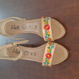 Tan Embroidered Women's Sandals